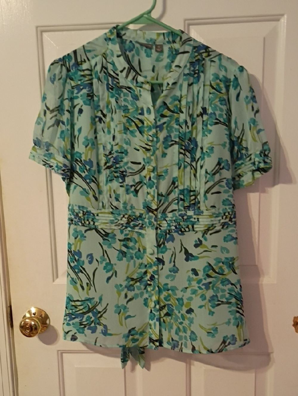 Apt. 9 Light Blue Floral Tie-Waist Women's Blouse